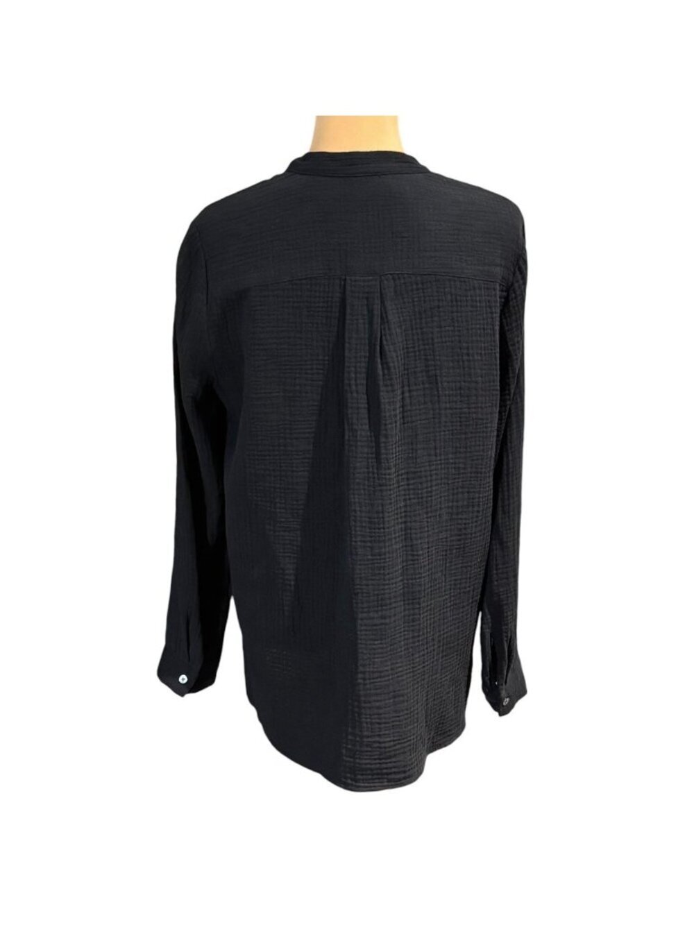 Jenni Kayne Henley Gauze Shirt Sz S Black Cotton Oversized Minimalist - Picture 3 of 9